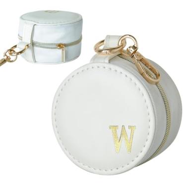 Imagem de COLLECTIVE HOME - Caixa de joias com monograma, porta-anéis de viagem portátil com chaveiro, organizador inicial personalizado para colares de brincos, presente para ela (branco-w)