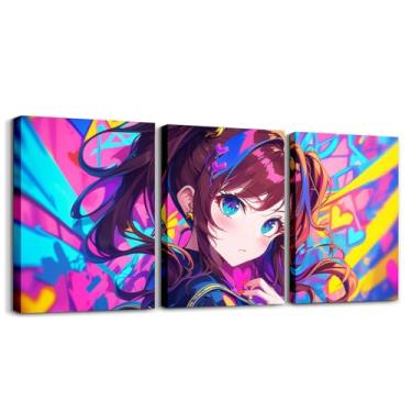 Imagem de Arte de parede em tela de anime menina, decoração de parede emoldurada de anime japonês, pintura de desenho animado kawaii, animação japonesa, pôsteres, decoração de quarto, estética para adolescentes