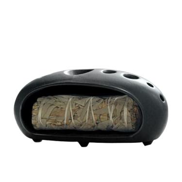 Imagem de Suporte 3 em 1 Palo Santo para incenso de cone de sálvia, incenso de cerâmica feito à mão, apanhador de cinzas com chaminé, tigela de manchas para decoração de casa de meditação de ioga (preto