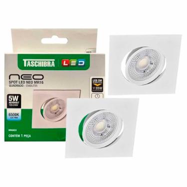 Imagem de 2 Spot Led Neo Embutir Quadrado 5W 6500k Luz Fria Taschibra