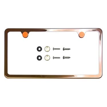 Imagem de T304 Moldura de placa de licença fina de aço inoxidável com dois furos – Acabamento polido espelhado 8K, resistente à ferrugem, design fino, ajuste universal, inclui tampas de parafuso, arruelas e