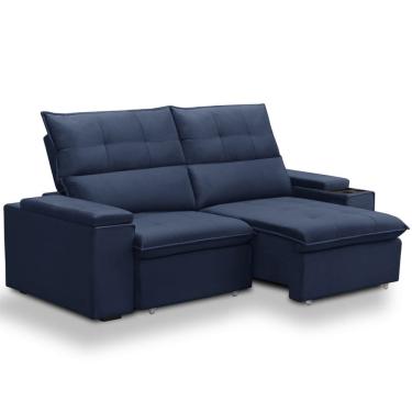 Imagem de Sofá Retrátil Reclinável Para Sala 3 Lugares 210cm Niels F04 Veludo Azul - Lyam Decor