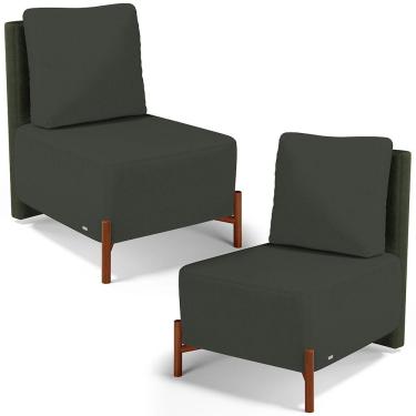 Imagem de Kit 02 Poltronas Decorativas Sala de Estar Living Pés Madeira Hungria L02 Couríssimo Verde Linho Verde Musgo - Lyam
