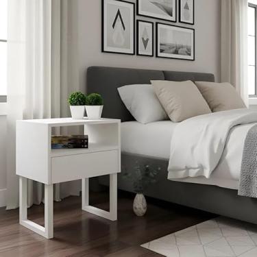 Imagem de Mesa de Cabeceira Lateral Nicho com Gaveteiro Square Off White Laca