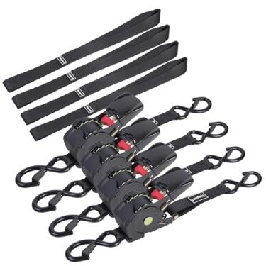 Imagem de Ayaport Correias de catraca retráteis 2,5 cm x 3,8 m – Resistente 544 kg Tiras de catraca de resistência à ruptura autoretráteis com ganchos S para motocicletas, motos sujas, quadriciclos, caminhões