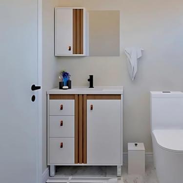 Imagem de Conjunto Gabinete de Banheiro 3 Gavetas C/Espelheira e Cuba (Branco/Jequetiba)