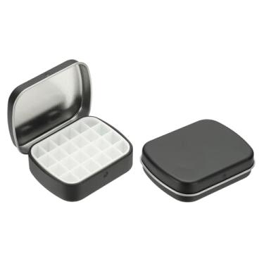 Imagem de PATIKIL Mini caixa de lata de tinta de 24 poços, 2 mini caixas de paleta de estanho de aquarela vazia para viagem, armazenamento portátil de tinta de metal para tinta a óleo acrílica guache, preto