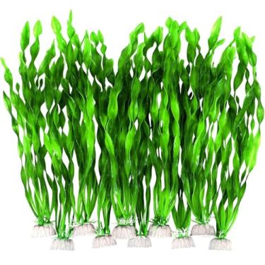 Imagem de YIBIKEHO Plantas artificiais de aquário, decorações de aquário de plástico verde, plantas aquáticas de 30 cm de altura com base estável, pacote com 10, seguro para peixes (verde)