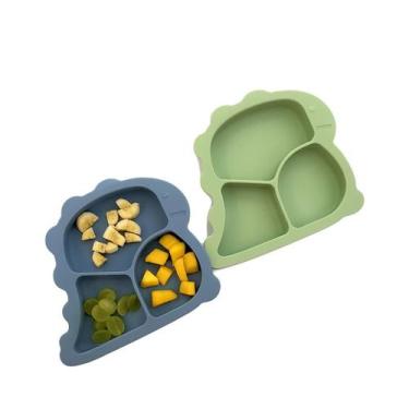 Imagem de Prato Dino Silicone  Prato Infantil Divisórias  Tigela Antiderrapante 