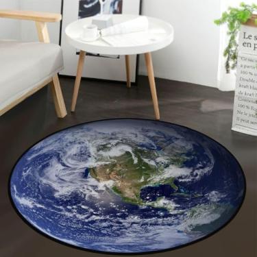 Imagem de keepcute Tapete redondo da Terra, tapete circular, ver as Américas na Terra a partir do espaço, tapete antiderrapante, tapete de ioga para entrada, sala de estar, quarto, decoração de casa 1,2 m