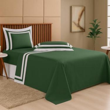 Imagem de Jogo de Lençol Casal Queen King 4 Peças Percal 300 Fios 100% Algodão - Toque Acetinado Suave e Confortável – Enxoval Cama Casa (Verde Esmeralda, Casal)