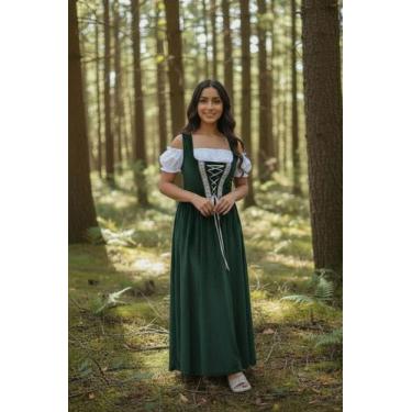Imagem de Vestido Medieval camponesa verde com blusa ciganinha - Princesa Urbana