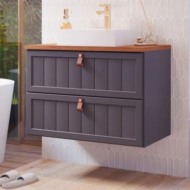 Imagem de Armário de Banheiro Sense 80 Cm 1 Porta e 1 Gaveta 100% Mdf Titanium/Freijó - Mgm Móveis