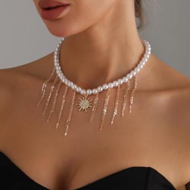 Imagem de Colar de cristal e coração de pérola de fada da floresta, corrente em camadas boêmia, para donzela delicada, presente chique e delicado (rosa)