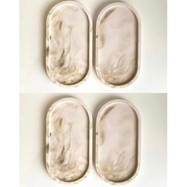 Imagem de Conjunto 2 peças Bandejas Ovais de cimento branco artesanal resistente à água. (4 Peças Mármore Marrom)