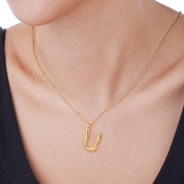 Imagem de Colar com pingente de letra inicial estilo bambu pingente de monograma personalizado em aço inoxidável para uso diário e, F, Aço inoxidável, Sem Pedra Preciosa