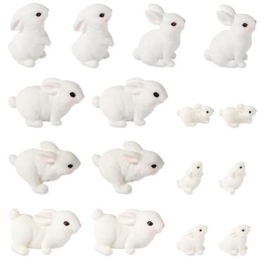 Imagem de 16 peças de mini coelhos de resina, lindos bonecos de coelhinho, brinquedos de coelho, decorações de Páscoa em miniatura para casas de bonecas de jardim, ornamentos de paisagem, artesanato, decoração