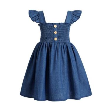 Imagem de Vestido JEELLIGULAR para criança com babados sem mangas, jeans 3T-4T