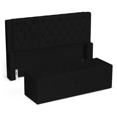 Imagem de Cabeceira E Calçadeira Báu Queen Size Atena 160cm Capitonê Sintético Preto - Desk Design