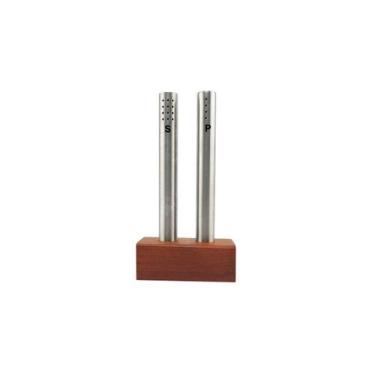 Imagem de Saleiro e Pimenteiro Porta Condimentos Aço Inox Com Base Suporte Em Ma
