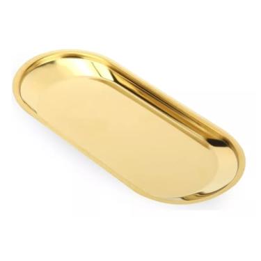 Imagem de Bandeja Dourada em Aço Inox – Organizador de Cosméticos, Joias e Acessórios – Luxo, Resistência e Design Moderno