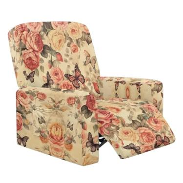 Imagem de HUISEFOR Capas para cadeira reclinável rosa, 4 peças, capas reclináveis de borboleta para sofá com bolso, capas antiderrapantes para poltronas reclináveis com braços, protetor de móveis confortável