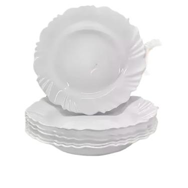 Imagem de Prato de Sopa Kit 6 Pratos Fundo Vidro Opaline Pétala Branco Circular 23.5cm Temperado- Resistente a Risco