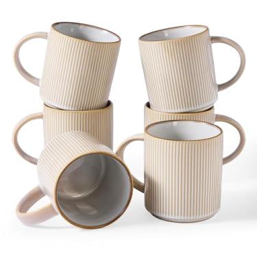 Imagem de famiware Conjunto de canecas de café para 6, Star 473 ml, conjunto de canecas de bufê com alça para café, chá, cacau, leite - conjunto de utensílios de cerâmica de grés, cappuccino branco