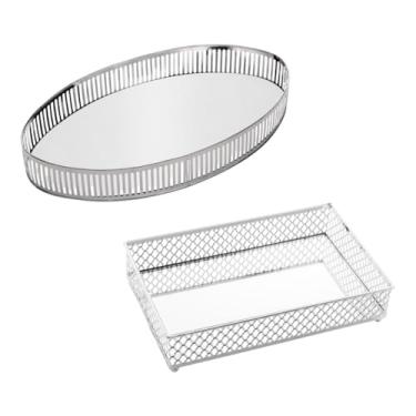 Imagem de Bandejas De Metal Com Espelho Para Servi Decorar Decoração De Mesa Estante Chique (2)