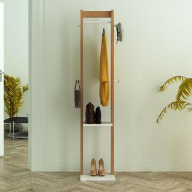 Imagem de Cabideiro Mancebo 1 Arara 4 Ganchos AZ1019 Tecnomóbili, Amêndoa/Branco