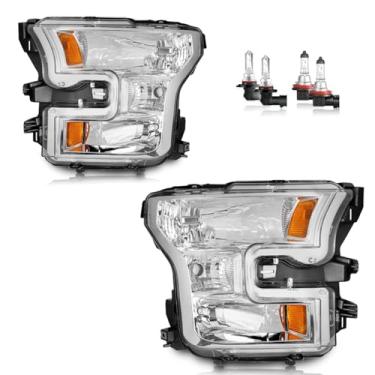 Imagem de KarSpareHub Conjunto de faróis compatível com Ford F150 2015 2016 2017, farol para Ford F150 15-17 motorista de farol e passageiro (lâmpadas incluídas)