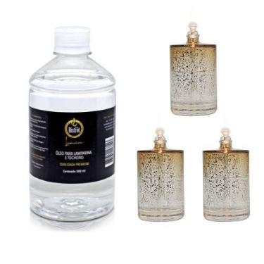 Imagem de Kit 3 Lamparinas Decorativa Sonhos Dourados+ 500Ml De Fluido - Velas b