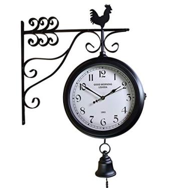 Imagem de Relógio de parede estilo americano vintage frente e verso, estilo europeu, retrô, silencioso, estação criativa, ferro, artesanato, relógio montado na parede, sala de estar, quarto, estudo, pastoral