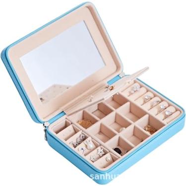 Imagem de BSNANCA Caixa de joias para mulheres caixa de joias portátil PU zíper brinco anel multifuncional com gancho de espelho organizador destacável divisor organizador de joias portátil joias C (1)