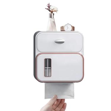 Imagem de Suporte de caixa de lenços de parede, suporte de rolo de papel higiênico - Dispensador de lenços adesivo com gaveta para parede, banheiro, hotel, cozinha, sala de estar