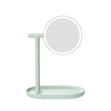 Imagem de Espelho de aumento com luz 3 x 3 cores interruptor inteligente rotação de 360 graus portátil bom para mesa banheiro viajar espelho de ampliação led 3X (cor: preto)