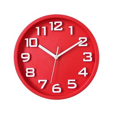 Imagem de Relógio de parede 33.0 cm 3D mostrador digital moderno relógio de parede mudo sem tique-taque decoração de casa relógio de parede redondo 4 cores (azul) relógio de decoração (cor: azul) (vermelho)