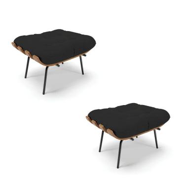 Imagem de Kit 02 Puffs Costela Veludo Preto Base Metálica Preto