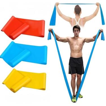 Imagem de Kit Com 3 Faixa Elástica Alongamento Yoga 1,5M Para Fisioterapia Exercício Físico Treino em Casa Academia Pilates Musculação Fortalecimento Thera Bands