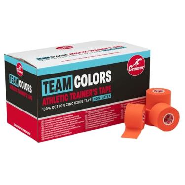 Imagem de Fita atlética colorida da equipe da Cramer para tornozelo, punho e fitas de lesões, ajuda a proteger e evitar lesões, promove uma cura mais rápida, treinamento atlético primeiros socorros suprimentos, 3,8 cm, caixa de rolo de volume 32, Laranja, 1 1/2" X 10 yd