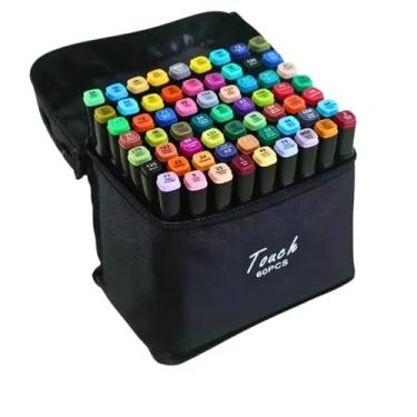 Imagem de Kit 60 Canetinhas Coloridas Dupla Ponta Marcadores Artísticos Touch Estojo Organizador Ponta Fina e Grossa