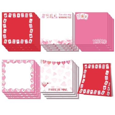 Imagem de Gueevin 20 peças de blocos de notas adesivas Mahjong para amantes de Mah Jong, presentes para Natal, aniversário, decoração de festa de Mahjong (Dia dos Namorados)