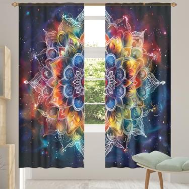 Imagem de 2 conjuntos de painéis de cortinas transparentes coloridas mandala, galáxia, cortinas transparentes arejadas com filtro leve, painéis de cortina de porta e janela para sala de estar, quarto, jantar