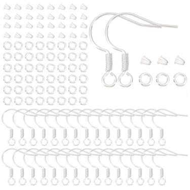 Imagem de SOFPLATE 1 caixa de 300 peças de fios de orelha prateados de 17 mm, ganchos hipoalergênicos com costas anéis de salto de latão, kit de fabricação de brincos franceses, suprimentos para fabricação de