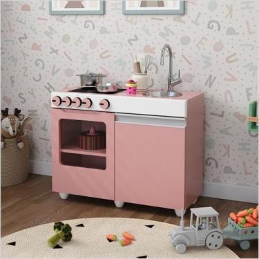 Imagem de Mini Cozinha Infantil Luna Com Pia e Fogao Rosa Branco - CYM ESTOFADOS