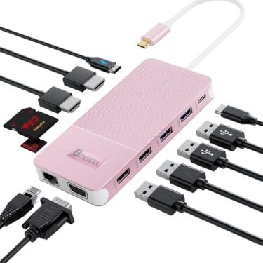 Imagem de BFADEHA Hub USB C 12 em 1, estação de ancoragem máxima para laptop com 3 monitores – 2 HDMI + 1 VGA + 10 Gbps, USB 6, 100W PD, Ethernet, SD/TF, portátil e fácil de usar para MacBook/Dell/HP/Surface