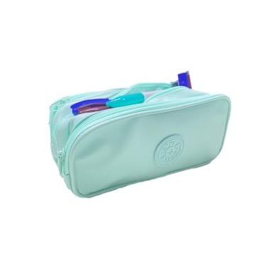 Imagem de Estojo Escolar VMP em PVC Azul Claro – Compartimento Triplo com Ziper Reforçado para Canetas, Lápis e Acessórios Escolares.