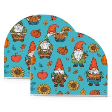 Imagem de ATTX Pacote com 2 porta-guardanapos de acrílico de Ação de Graças com design de abóboras girassóis e gnomos - Organizador decorativo de mesa para cozinha, restaurante, decoração de férias em casa #396