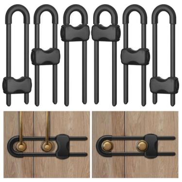 Imagem de Fechaduras de armário à prova de bebês, fechaduras de armário à prova de crianças, pacote com 6 armários ajustáveis em forma de U, fechaduras infantis para armários e gavetas (preto)