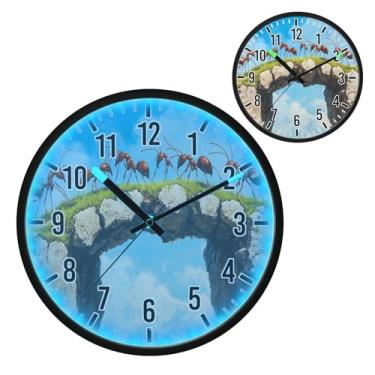 Imagem de Blueangle Relógio de parede LED que brilha no escuro e ativado por voz, formigas silenciosas de 30,5 cm em uma ponte, design operado por bateria para decoração de quarto e sala de estar (422)